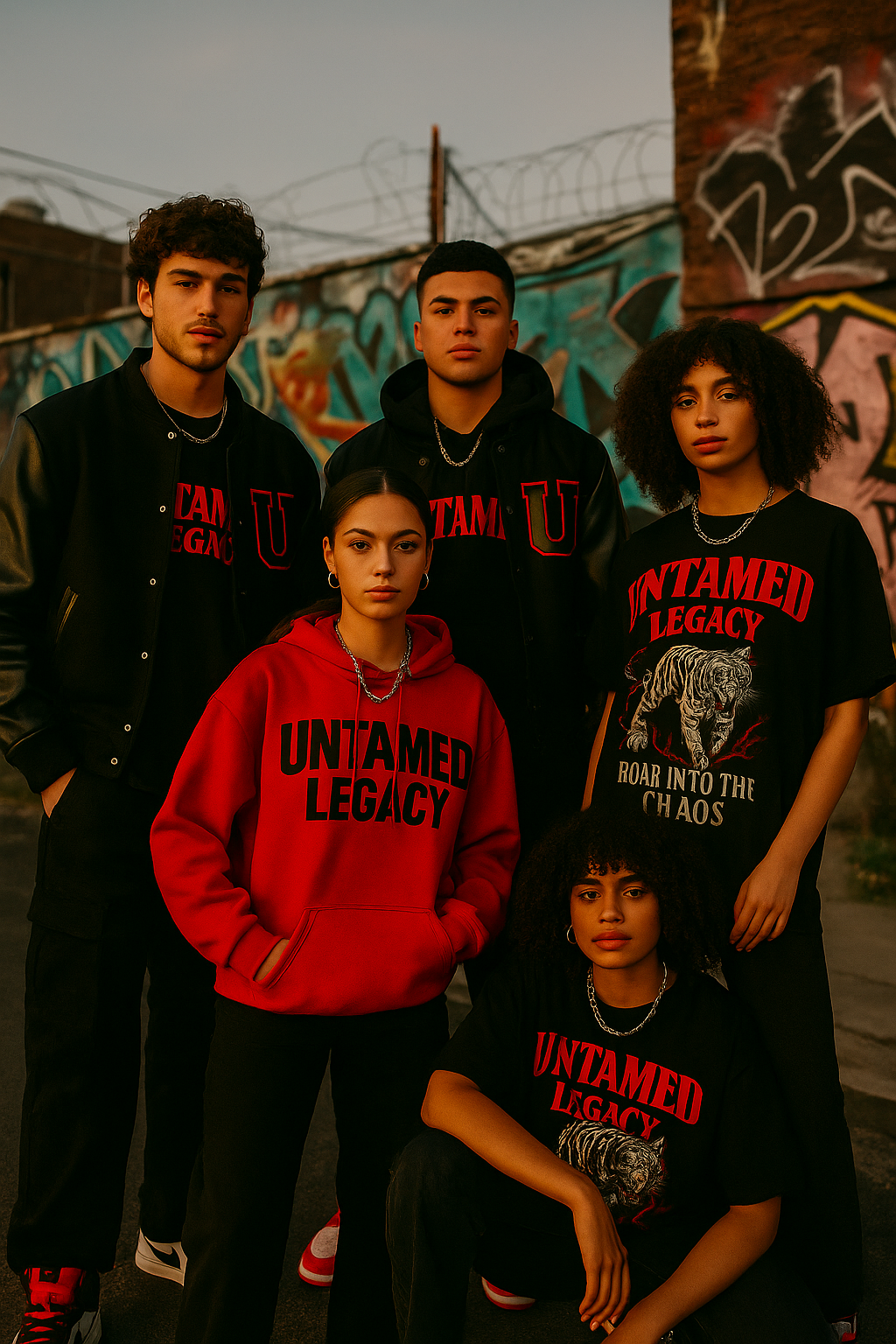 A group of four young adults walking in streetwear from Untamed Legacy, reflecting community, confidence, and legacy.
